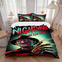 3 vnt. „A Nightmare on Elm Street“ patalynės komplektas, minkštas poliesterio antklodės užvalkalas ir pagalvių užvalkalai, skalbiamas mašinoje, tinkamas visiems sezonams 76 135x200cm