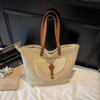 Yogodlns Women's Woven Straw Tote Bag Leather Patchwork Decor Large Capacity Casual Daily Beach Vacation Shoulder Handbag 46x16x30cm