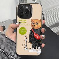 Madingas B-Baron Filou B-Bear telefono dėklas, skirtas iPhone 17,16,15,14,13,12,11 Plus,Pro Max,XS, Spalvingas Sidabrinis Juodas Dangtelis iPhone17Air