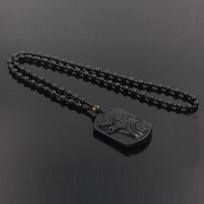 Natūralus juodas Obsidianas raižyti vilko galvos amuletas pakabukas Obsidian Blessing Lucky pakabukas juoda