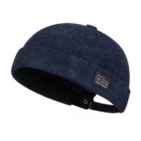 Unisex Beanies Retro Docker Cap Fashion Trendy Hip Hop Hat Corduroy Landlord Hat Adjustable Brimless Hat Casual Dome Melon Cap tamsiai mėlyna spalva