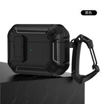 Lauko kieto plastiko anglies pluošto saugos užrakto jungiklio ausinių dėklas su kabliuku, skirtas Apple Airpods Pro 2 2nd Air Pods 3 Gen Sport smūgiams atsparus dangtelis Airpods Pro juoda