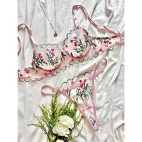 Floral Embroidery Sweet Wind Perspective Mesh Sexy Comfortable Sexy Underwear Set Spot S šviesiai violetinė spalva