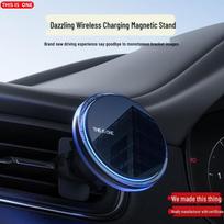Magnetic Wireless Car Charger & Phone Holder for iPhone 16 - Crystal Clear Design Black Transparent Ring juoda