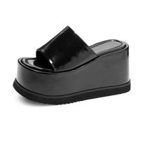 Fashion Krazing Pot Cow Leather Super High Wedges Casual Beach Slingback Mules Platform Summer Sandals Concise Luxury Outside Slippers 34