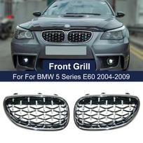 Poros automobilių lenktynių grotelės deimantinės inkstų grotelės, skirtos BMW E60 E61 550i 535i M5 2004-2009 priekinio buferio grotelės meteorologinio stiliaus Black and Silver