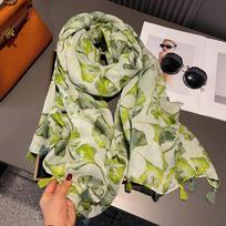 Boho Fashion Ginkgo Biloba Floral Tassel Viscose Shawls Scarf Lady High Quality Wrap Beach Stole Bufandas Muslim Hijab 180*90Cm
