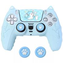 Silicone Controller Case Set Cat Paw with Sticker Controller Skin Anti-slip with Thumb Grip Caps Protective Shell Cover for PS5 mėlyna