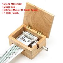 15 Tone Hand-cranked Music Box with Paper Tape Puncher Wooden Box Music Paper Composing Movement Creative DIY Composing Music