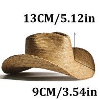Palm Leaves Natural Straw Cowboy Hat Fashion Hand-woven Wide Brim Hat for Women Men Outdoor Beach Travel Vacation Sun Protection 56-58cm