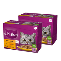 WHISKAS Adult maišeliai 24 x 85 g – Paukščių puota – šlapias maistas suaugusiems katėms, želė (gabaliukai su: vištiena, antiena, paukštiena, kalakutiena)