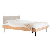 Natūralios spalvos dvigulė lova audiniu dengta/iš medžio drožlių plokštės iš ąžuolo su lovos grotelėmis 140x200 cm Streiko – noo.ma