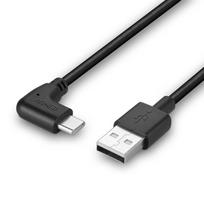 USB Kabelis - LINDY USB 2.0 Tipo A į C Laidas, 90° Dešinysis Kampas, 480Mbps, 15W, 1 m, Juodas