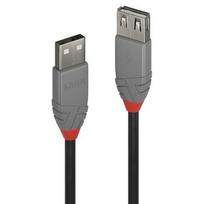 USB Prailginimo Laidas - LINDY Anthra Line USB 2.0 Tipo A Prailginimo Laidas, M/F, 480Mbps, 0.5 m, Juodas
