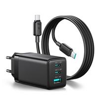 Usb-a Usb-c Gan 65 W Tinklo įkroviklis Su Usb-c 100 W 1,2 M Ilgio Kabeliu - Juodas