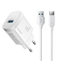 Usb-a 18 W Tinklo įkroviklis Su 1 M Ilgio Usb-a - Usb-c Kabeliu - Baltas