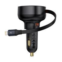 Usb-a Automobilinis įkroviklis Su Ištraukiamu Kabeliu "iphone Lightning" 55 W - Juodas