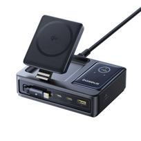 5in1 Usb-a Uab-c įkrovimo Stotelė Su Ekranu, Ištraukiamu Kabeliu 140w Qi2 - Juoda