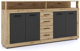 Komoda Luna XXL, ąžuolo sp./juoda sp., 95.9 cm x 190 cm x 31.9 cm