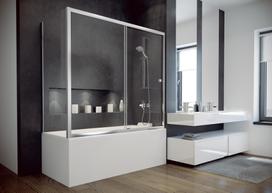 Vonios sienelė Besco Duo Slide Chrome II, 170 cm x 150 cm x 70 cm, chromo sp./skaidrus