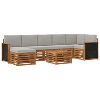 Lauko sofos komplektas 7 pcs Natūrali ir šviesiai pilka