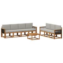 Lauko sofos komplektas 7 pcs Natūrali ir šviesiai pilka