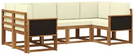 Lauko sofos komplektas su pagalve 6 pcs Natūralus ir grietinėlė