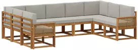 Lauko baldų komplektas Lauko sofos komplektas 9 pcs Natūrali ir šviesiai pilka