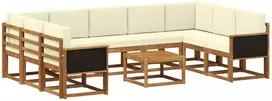 Lauko sofos komplektas 10 pcs Natūralus ir grietinėlė
