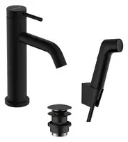 Hansgrohe Tecturis S – praustuvo maišytuvas su „Push-Open“ išleidimo komplektu ir bidė dušo galvute, EcoSmart, matinis juodas 73211670