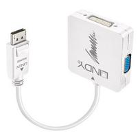 Adapteris - LINDY DisplayPort 1.2 į HDMI, DVI ir VGA Aktyvus Konverteris, 3840x2160 30Hz, Baltas