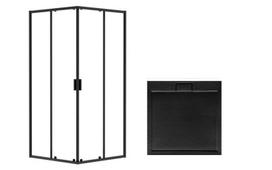 Kvadratinė dušo kabina Besco Zarya su padėklu Axim, 80 x 80 x 190 cm, Black+Stone Effect Black