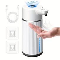 Didelis 420ml Bekontaktis Putų Muilo Dozatorius su LED Ekranu,  Balto vertikalaus lango putplasčio stilius