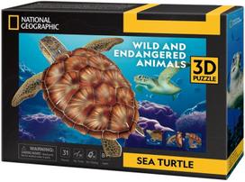 3D dėlionė Cubicfun National Geographic Sea Turtle, 27.2 cm x 22.5 cm, 31 vnt., įvairių spalvų