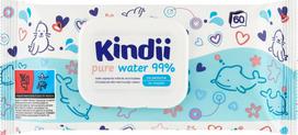 Drėgnos servetėlės kūdikiams, odos valymui, vaikams Kindii Pure Water 99%, 60 vnt.
