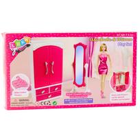 Lėlių namo baldas, rinkinys Lean Toys Wardrobe & Mirror, balta sp./rožinė sp.
