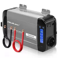 Qoltec Pure Sine Wave Inverter | 12V to 230V | 500/1000W | LCD | USB | USB-C | Compatible with LiFePO4, GEL, AGM