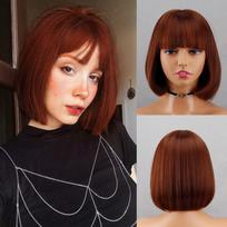 MERISIHAIR trumpas Bob tiesus perukas su kirpčiukais Ombre baltai rudi sintetinio pluošto perukai moterims kasdieniam dėvėjimui Cosplay 25 CM