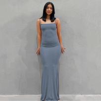 Laisvalaikio vasaros žuvies uodegos ilga suknelė Moteriška mada Elegantiškas Bodycon Suspender Maxi Suknelės Chalatas 2023 Berankovės Vakarėlis 24826 XXS tamsiai mėlyna