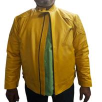 Noora Men's Lambskin Yellow Leather Jacket, Biker Leather Jacket XS geltona