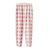 Žieminės pižaminės kelnės, storos, pliušinės, elastingu juosmeniu, languotu raštu, laisvos, šiltos, priglundančio prie kojų dizaino, unisex namų drabužiai, vienspalvės poilsio kelnės XL rožinė