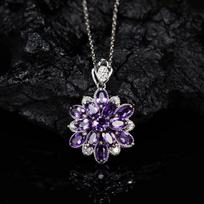 S925 Sterling Silver Natural Citrine Peridot Colored Treasure Necklace Women'S Premium Three-Dimensional Flower Pendant