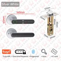 KAK Tuya 5-in-1 Door Lock Smart Home Products Fingerprint Locks Remote Control App Unlock Support Password IC Card Key Unlock 50mm sidabras