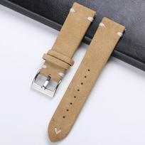 Suede Leather Watch Strap 18mm 20mm 22mm Grey Vintage Band Soft Replacement Wristband Handmade Stitching Watchband Universal 18mm&steel buckle
