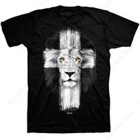 Lion Cross Christian Jesus Lion of Tribe Judah Cross Vintage T-Shirt - Men's Summer Cotton Graphic Tee S įvairiaspalvis