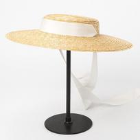 Platus kraštas Boater skrybėlaitė 10cm 15cm kraštas Šiaudinė skrybėlė Plokščia Moteriška Vasarinė Kentucky Derby Balta Juoda Juostelė Kaklaraištis Skrybėlė nuo saulės Paplūdimio kepurė