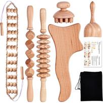 6 Pcs Wood Therapy Massage Tools, Wooden Massager Kit for Body Shaping, Lymphatic Drainage, Muscle Pain Relief, Anti-Cellulite (with Storage Bag) Z6