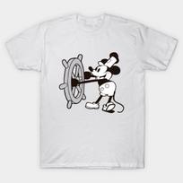 Men Black Print T-shirt Steamboat Willie No-Cut Transfer Paper Print Cotton Tshirt XL balta