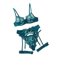 Women's Sexy Lingerie Set Embroidered Spliced Body Shaping Outfit Fashion Push-Up Bra Lingerie Set S žalia