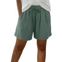 Womens Bermuda Shorts With Pockets Drawstring Elastic Waist Linen Shorts Casual Beach Vacation Summer Clothes L armijos žalia spalva